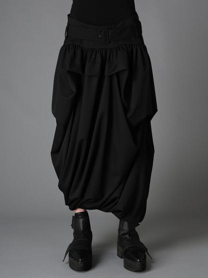 WOOL GABARDINE  BELTED BALLOON SKIRT
