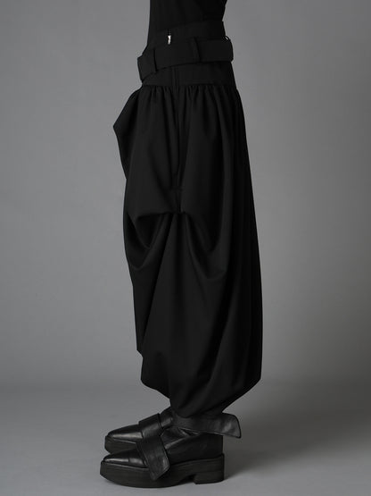 WOOL GABARDINE  BELTED BALLOON SKIRT