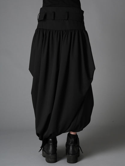 WOOL GABARDINE  BELTED BALLOON SKIRT