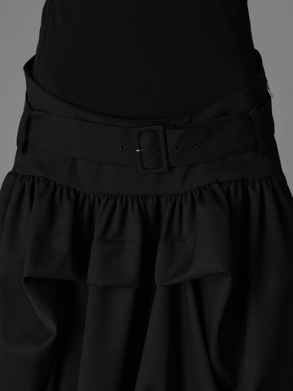 WOOL GABARDINE  BELTED BALLOON SKIRT
