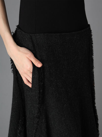 TOP DYED TWEED FLARED PANEL SKIRT B