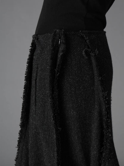 TOP DYED TWEED FLARED PANEL SKIRT B