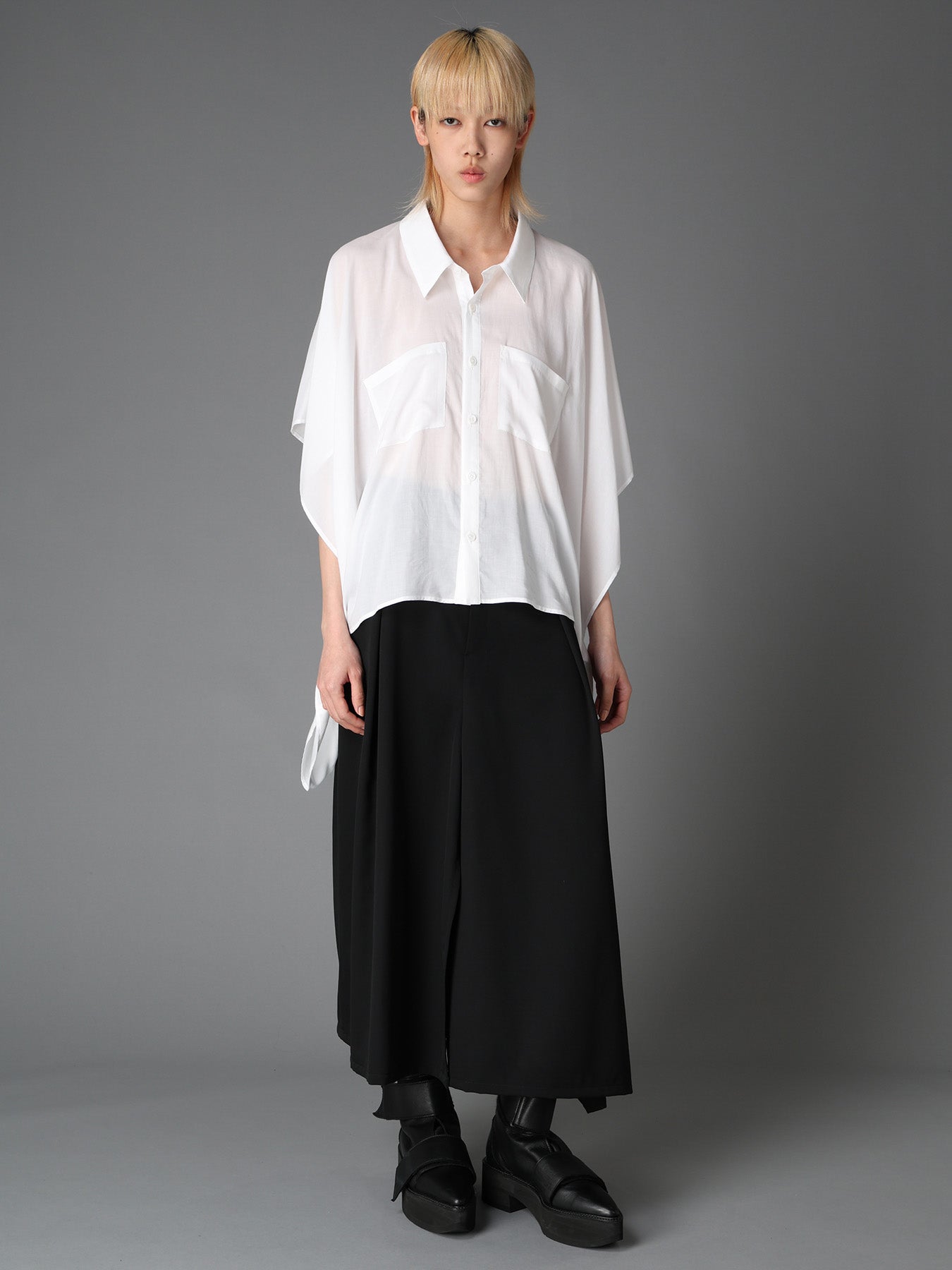 WOOL GABARDINE  SIDE DRAPED SKIRT