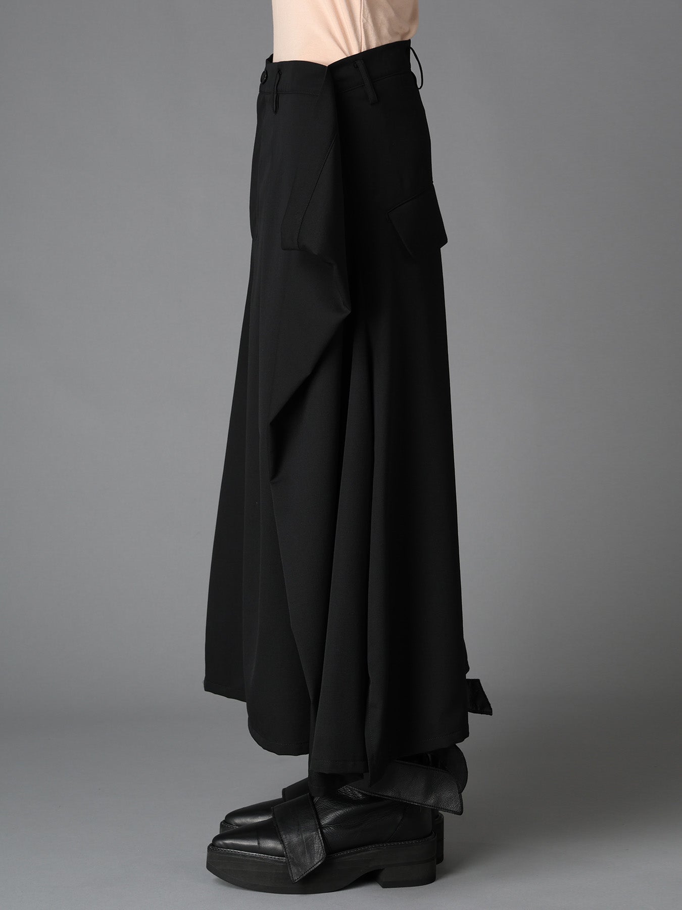 WOOL GABARDINE  SIDE DRAPED SKIRT