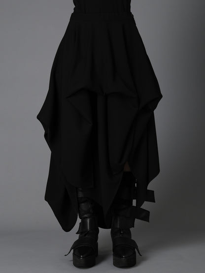 DOUBLE SATIN ELASTIC WAIST DOUBLE LAYERED SKIRT