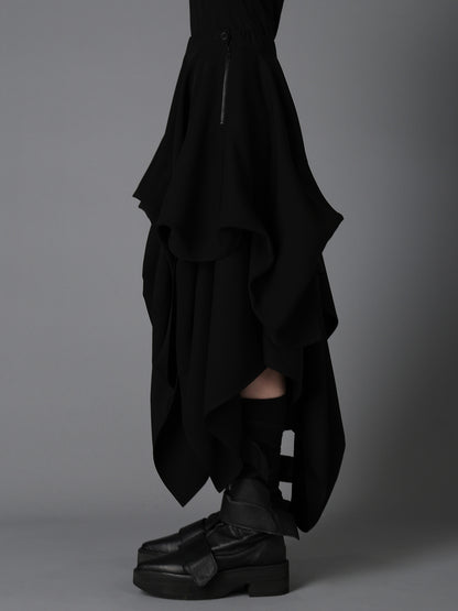 DOUBLE SATIN ELASTIC WAIST DOUBLE LAYERED SKIRT