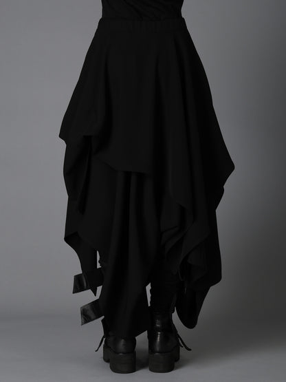 DOUBLE SATIN ELASTIC WAIST DOUBLE LAYERED SKIRT