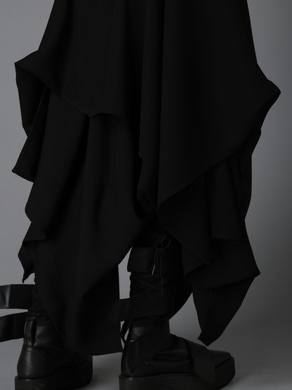 DOUBLE SATIN ELASTIC WAIST DOUBLE LAYERED SKIRT