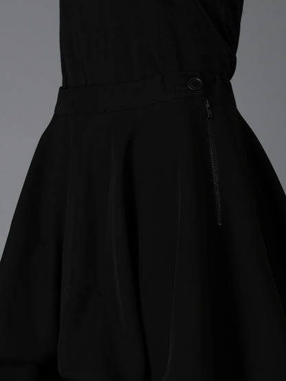 DOUBLE SATIN ELASTIC WAIST DOUBLE LAYERED SKIRT