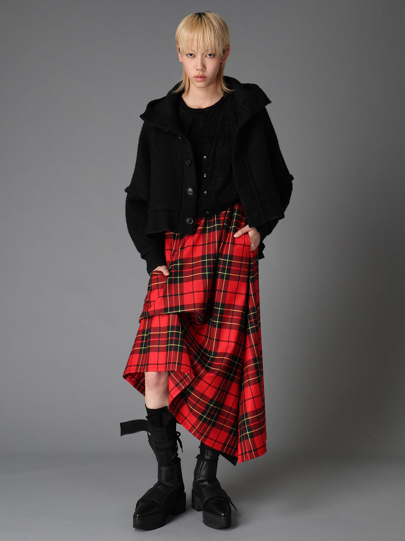 RED TARTAN IRREGULAR HEM LINE SKIRT – THE SHOP YOHJI YAMAMOTO