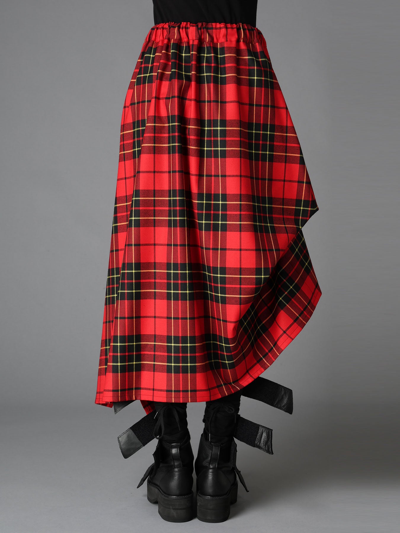 RED TARTAN IRREGULAR HEM LINE SKIRT