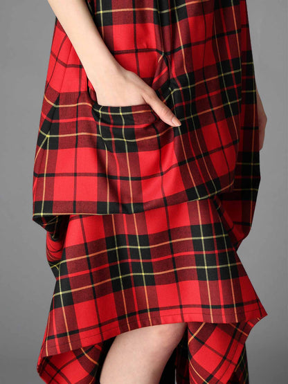 RED TARTAN IRREGULAR HEM LINE SKIRT