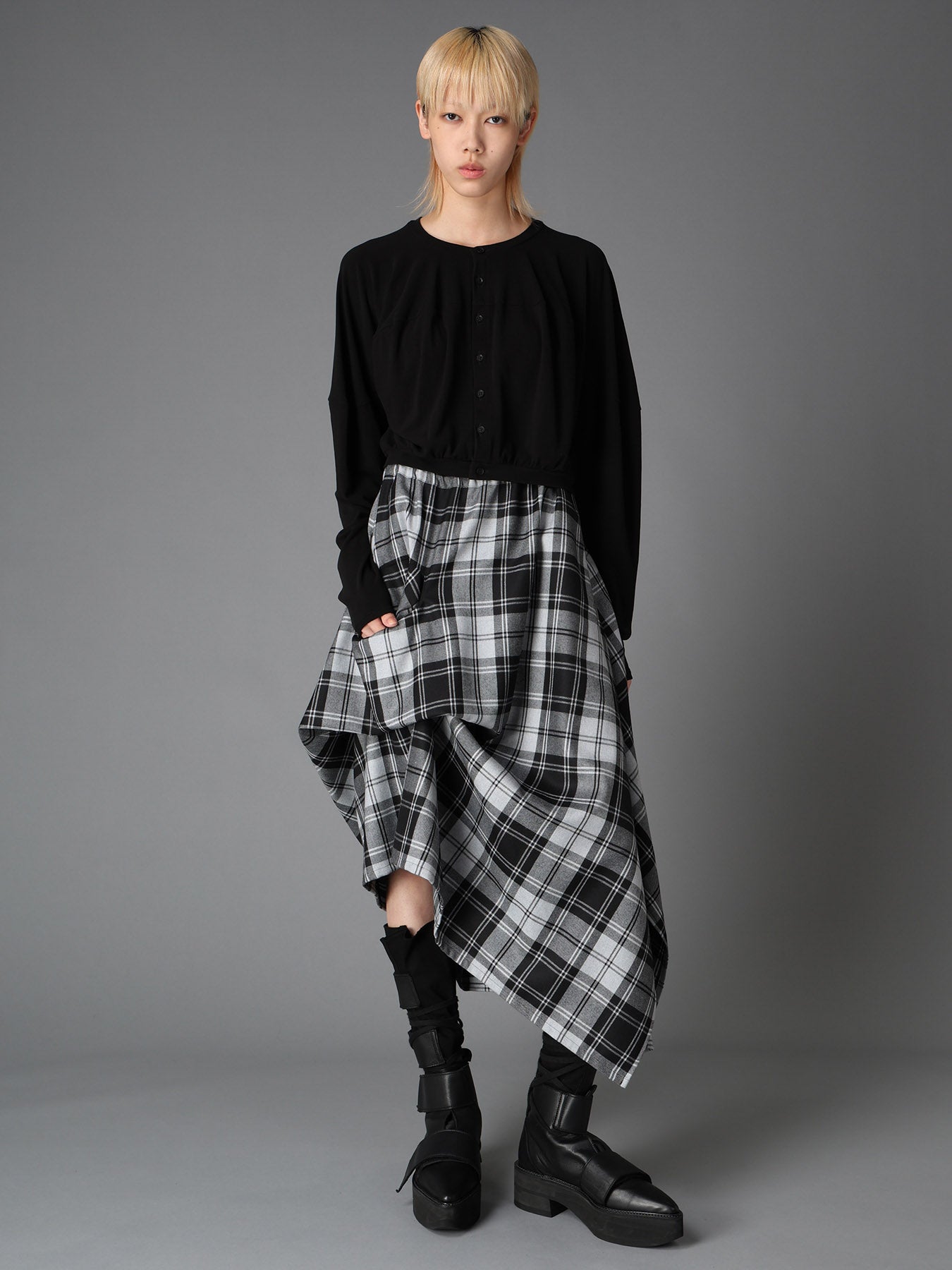 GREY TARTAN IRREGULAR HEM LINE SKIRT – THE SHOP YOHJI YAMAMOTO