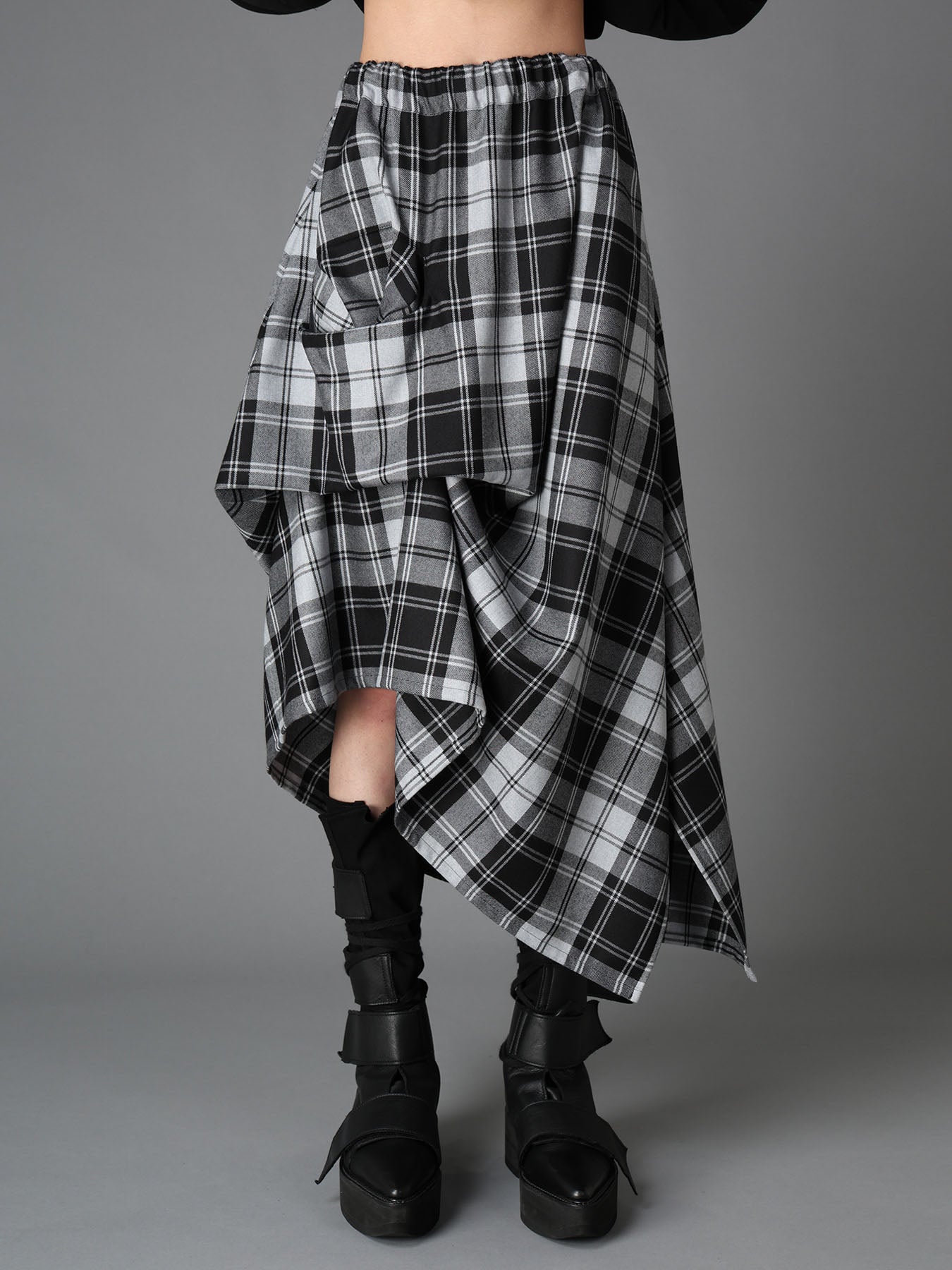 GREY TARTAN IRREGULAR HEM LINE SKIRT – THE SHOP YOHJI YAMAMOTO