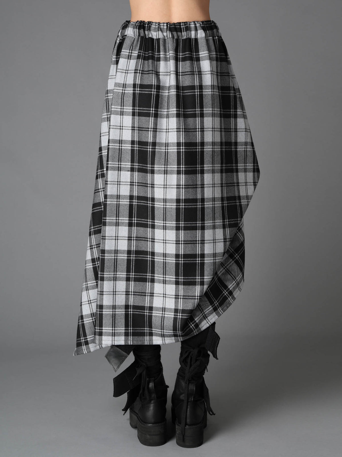 GREY TARTAN IRREGULAR HEM LINE SKIRT