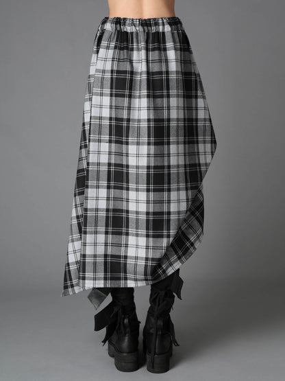 GREY TARTAN IRREGULAR HEM LINE SKIRT