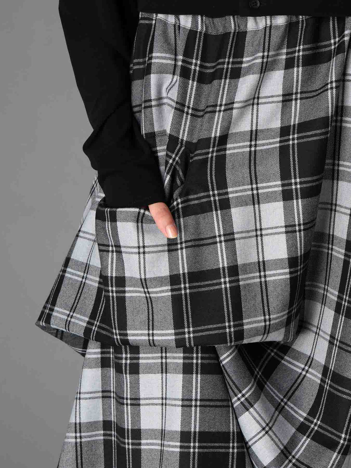 GREY TARTAN IRREGULAR HEM LINE SKIRT