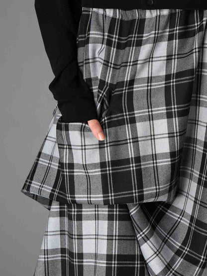 GREY TARTAN IRREGULAR HEM LINE SKIRT