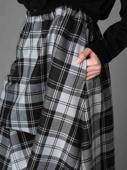 GREY TARTAN IRREGULAR HEM LINE SKIRT