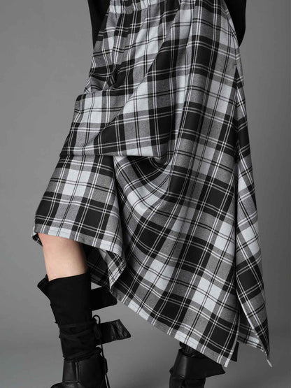 GREY TARTAN IRREGULAR HEM LINE SKIRT