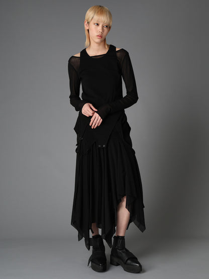 RIB KNIT+TULLE LAYERED BODYSUIT