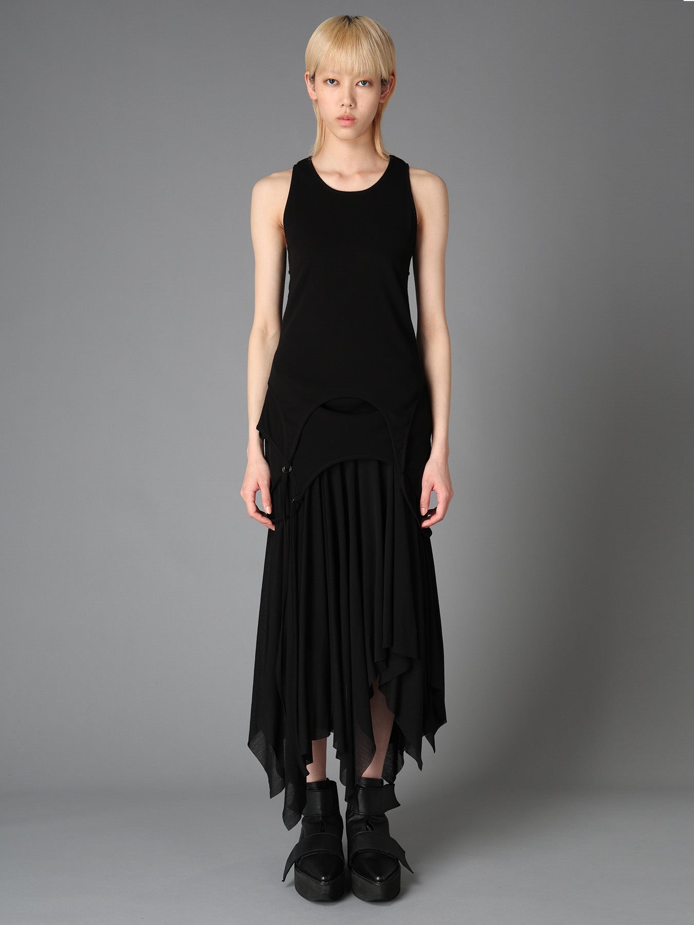 RIB KNIT+TULLE LAYERED BODYSUIT