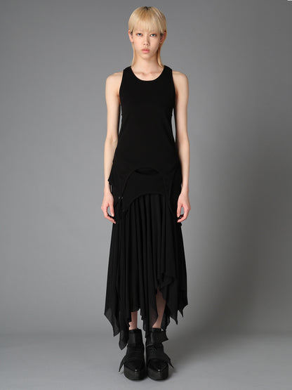 RIB KNIT+TULLE LAYERED BODYSUIT