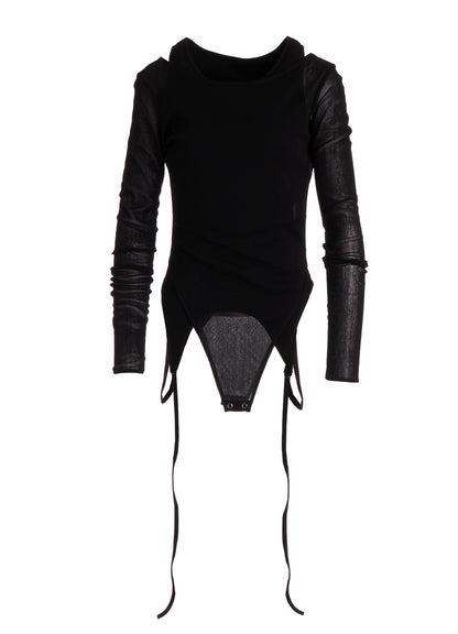 RIB KNIT+TULLE LAYERED BODYSUIT