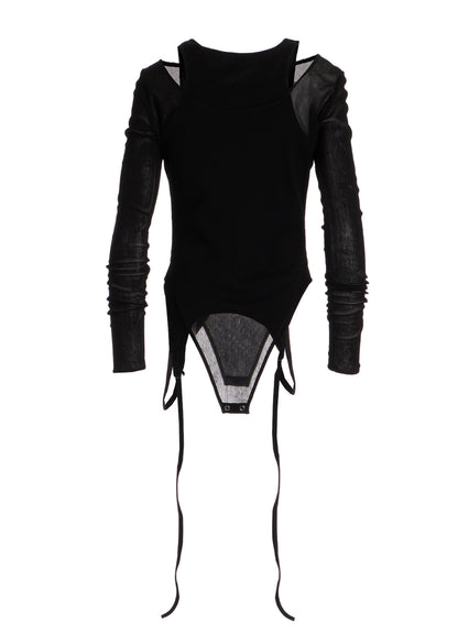 RIB KNIT+TULLE LAYERED BODYSUIT