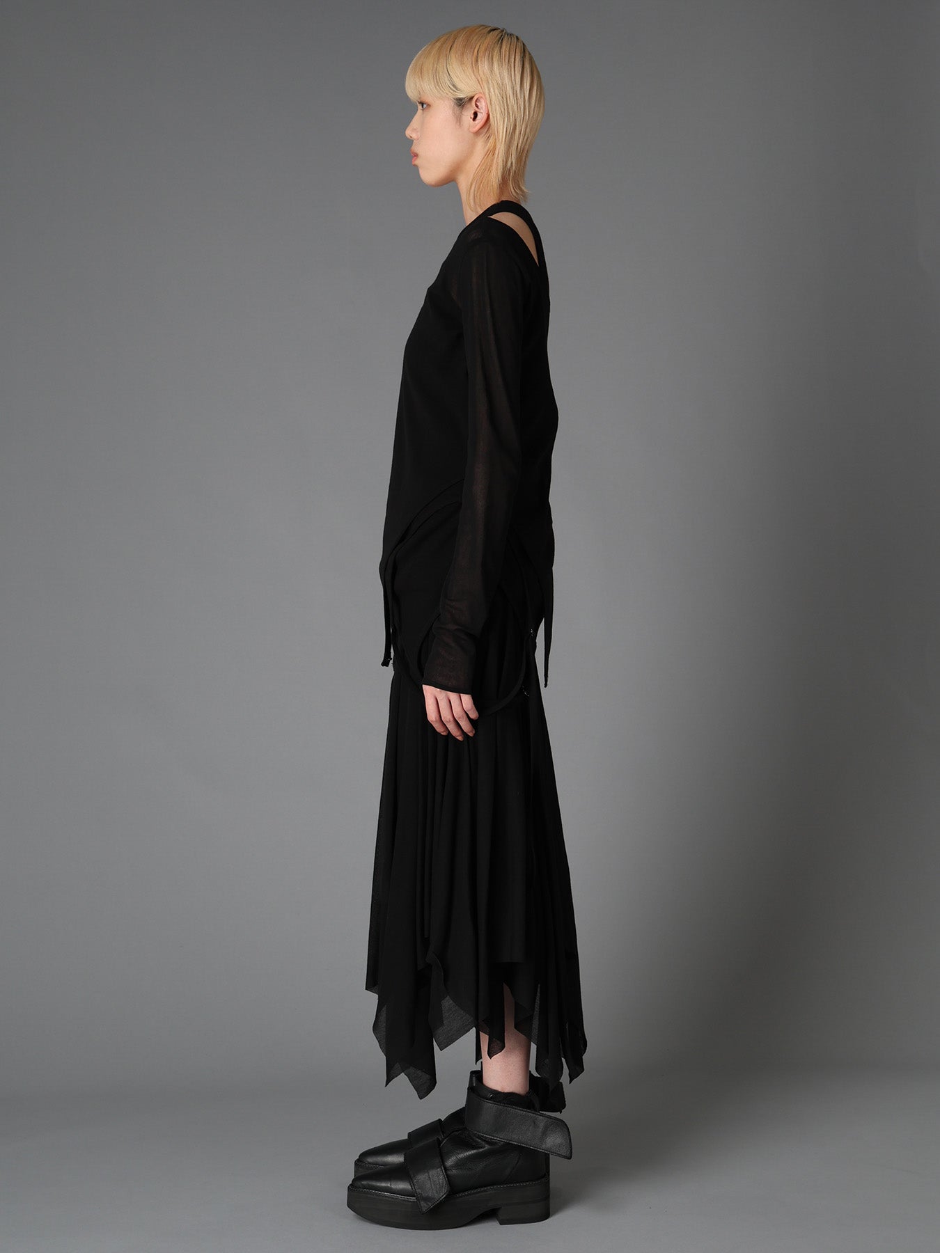 RIB KNIT+TULLE LAYERED BODYSUIT