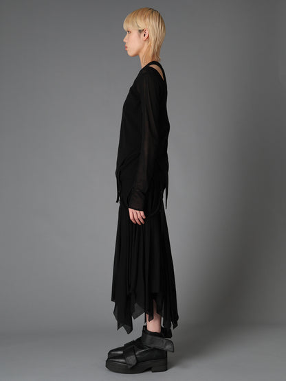 RIB KNIT+TULLE LAYERED BODYSUIT