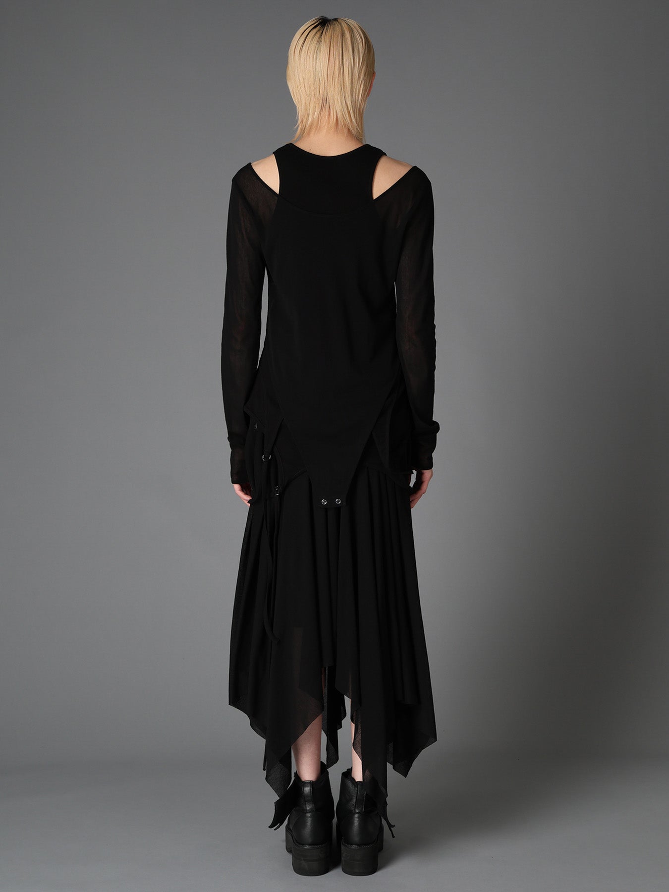 RIB KNIT+TULLE LAYERED BODYSUIT