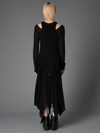 RIB KNIT+TULLE LAYERED BODYSUIT