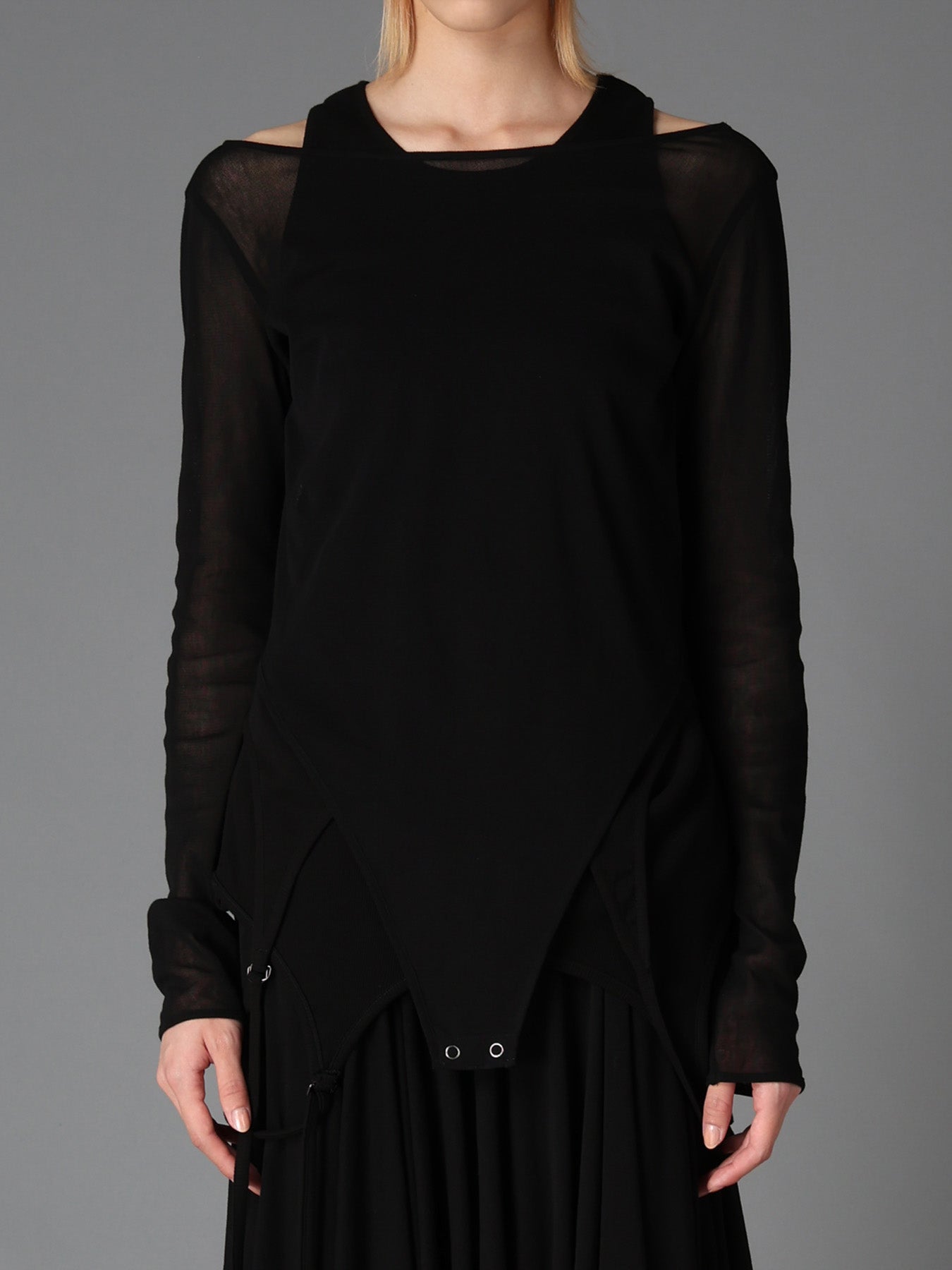 RIB KNIT+TULLE LAYERED BODYSUIT