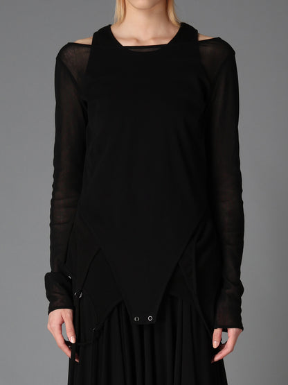 RIB KNIT+TULLE LAYERED BODYSUIT