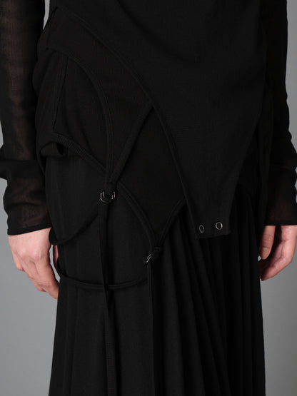 RIB KNIT+TULLE LAYERED BODYSUIT