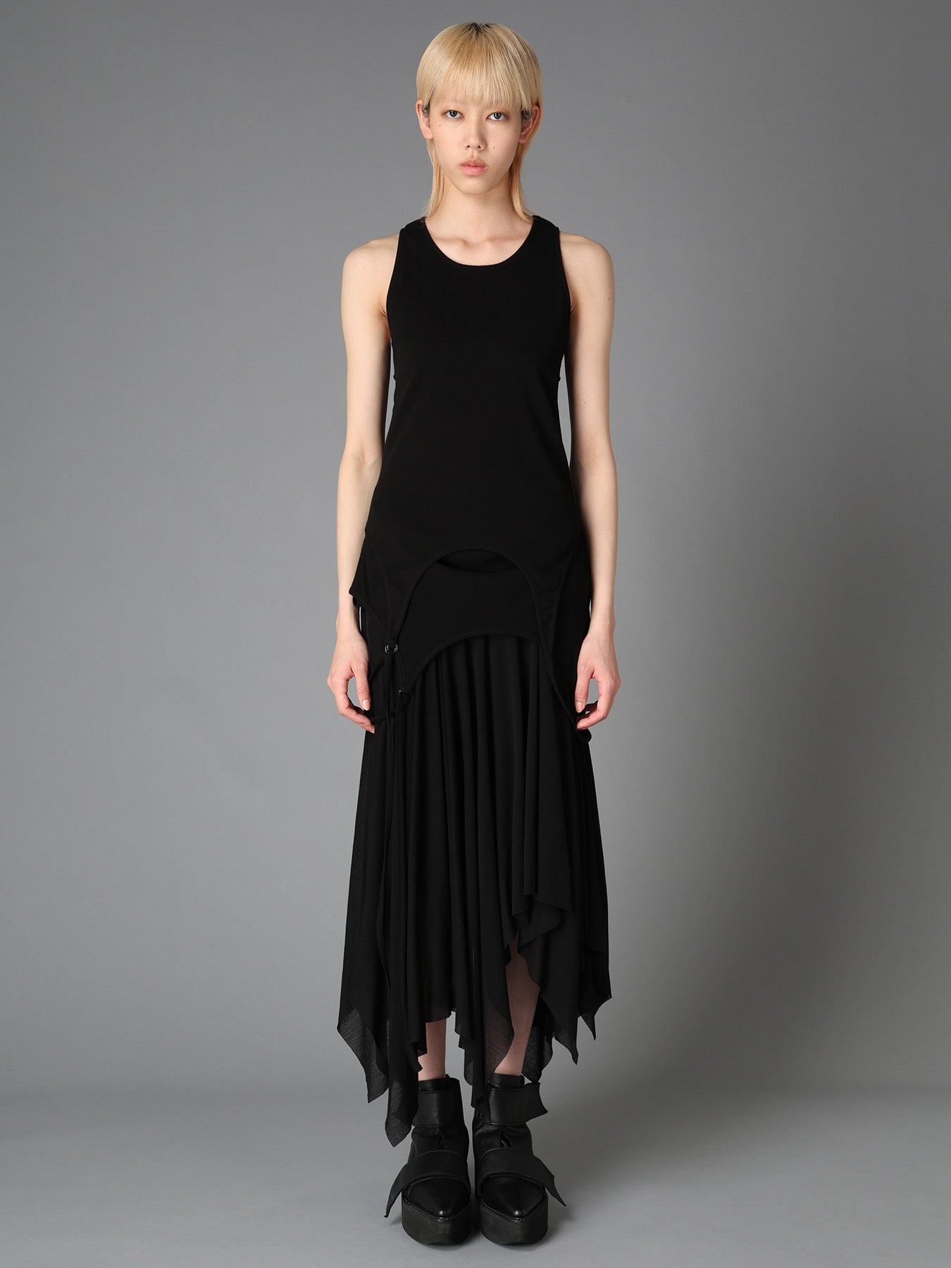 RIB KNIT+TULLE LAYERED BODYSUIT