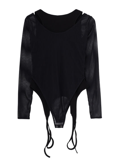 STRIPE TULLE  LAYERED BODYSUIT