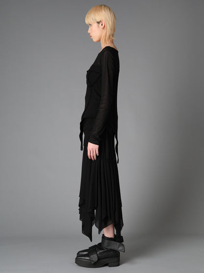 RIB KNIT+TULLE BUSTIER BODYSUIT