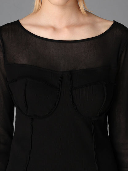 RIB KNIT+TULLE BUSTIER BODYSUIT