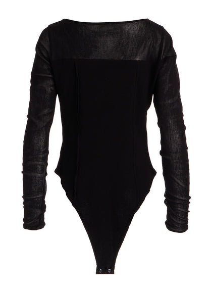 RIB KNIT+TULLE BUSTIER BODYSUIT