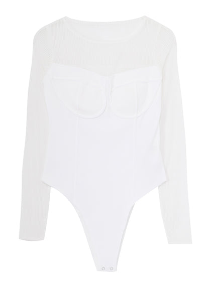 STRIPE TULLE  BUSTIER BODYSUIT