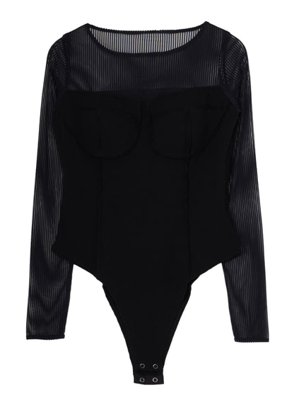 STRIPE TULLE  BUSTIER BODYSUIT