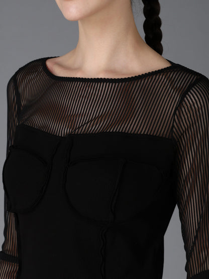 STRIPE TULLE  BUSTIER BODYSUIT