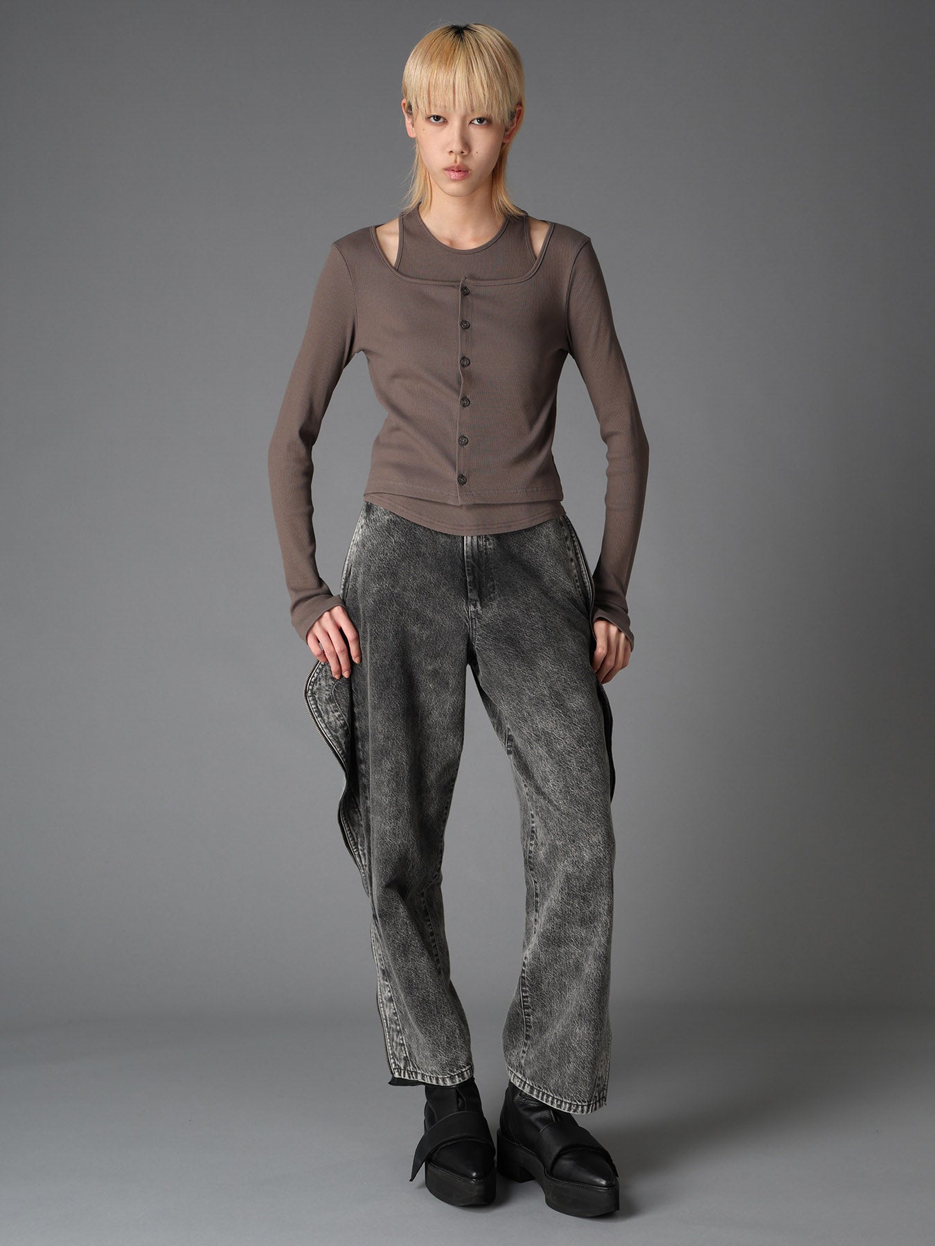 C/ RIB LAYERED CARDIGAN T
