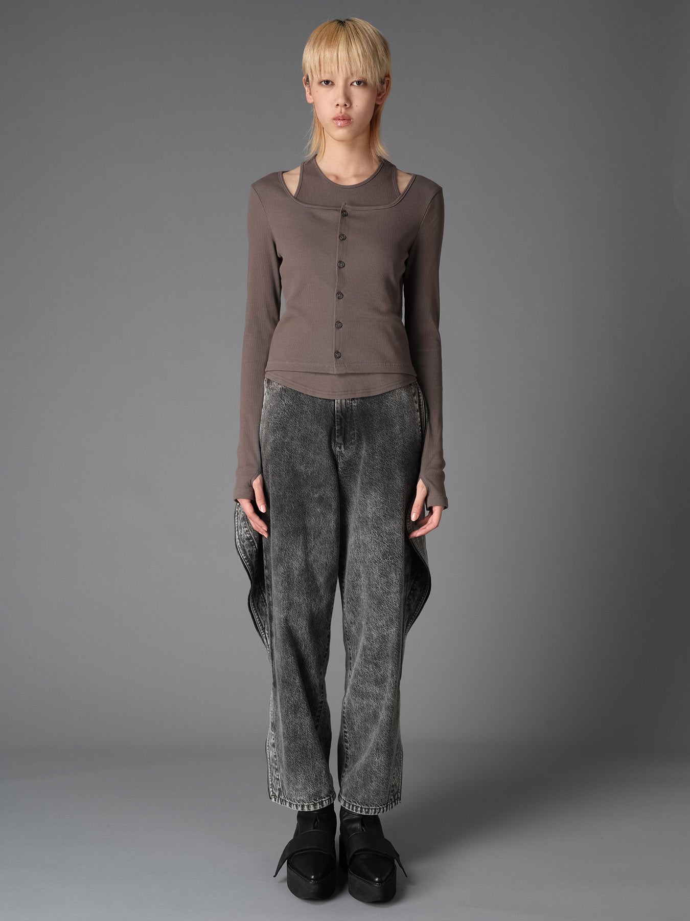 C/ RIB LAYERED CARDIGAN T