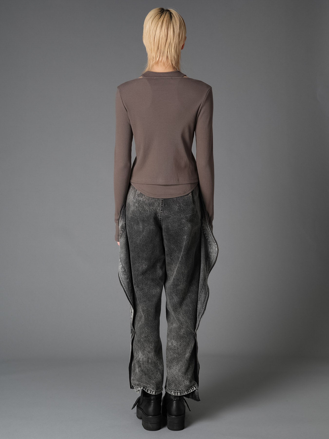C/ RIB LAYERED CARDIGAN T