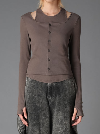 C/ RIB LAYERED CARDIGAN T