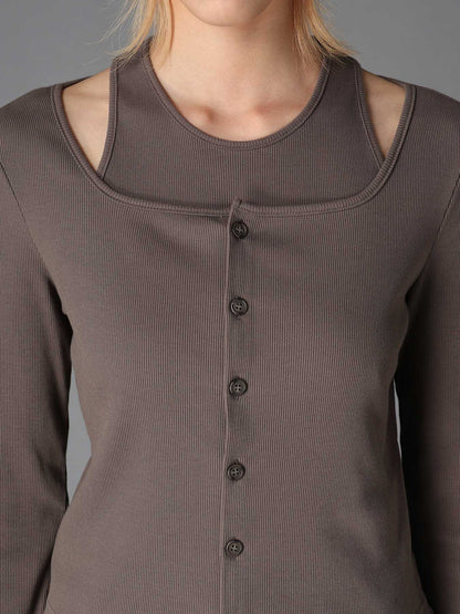 C/ RIB LAYERED CARDIGAN T