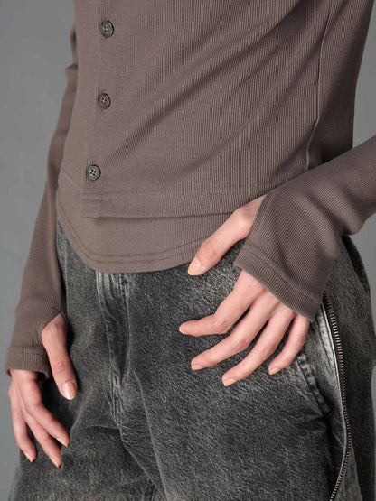 C/ RIB LAYERED CARDIGAN T
